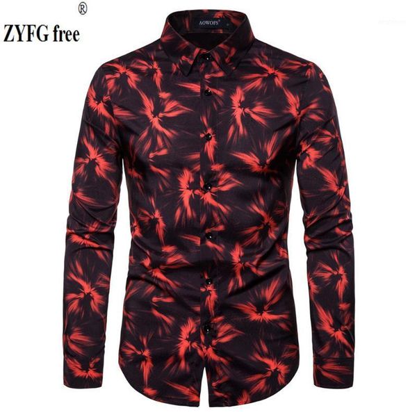 

men's casual shirts zyfg high-quality men long sleeve contrast printing simple wind gentleman muti-color manwear 1, White;black