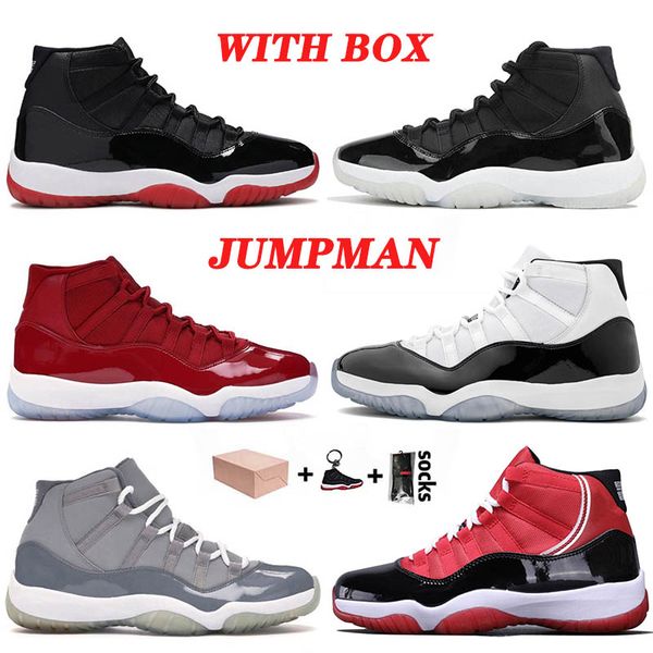 

with box 2021 new jumpman 11 11s men basketball shoes bred concord blue 25th anniversary win like concord high trainers sneakers, White;red