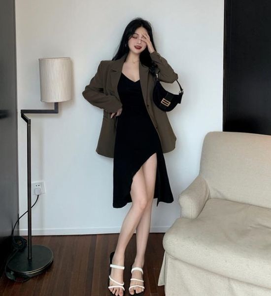 

элегантная юбка suspender ins двухсекционный нерегулярный платье способа e215a элегантный suspender юбки пальто sling coatins двухсекционный, Gray