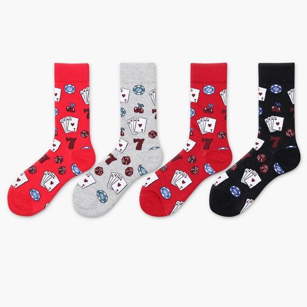 

men's and women's socks, color chips, personality poker, men's barrel cotton socks1, Black