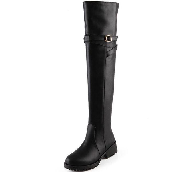 

shoes med heel boots zipper round toe thigh high heels high rubber over-the-knee pu over-the-knee, Black