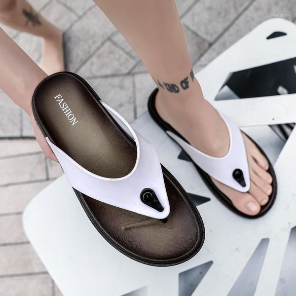 

slippers men shoes 2020 summer mens bathroom slipper male leather beach sandals fashion home slippers non-slip floor flip flops1, Black