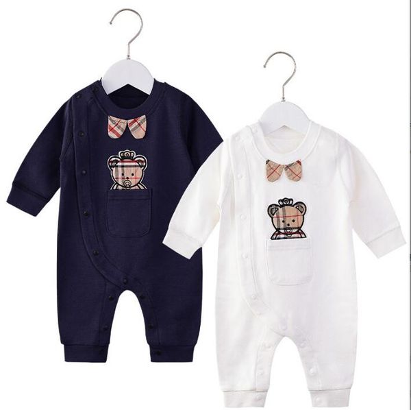 Kaliteli 2022 Bebek Pamuk Uzun Kollu Kaldırıcılar Karikatür Bear Yenidoğan Ekose Tulumlar Bahar Sonbahar Bebek Onesies Toddler Giysileri