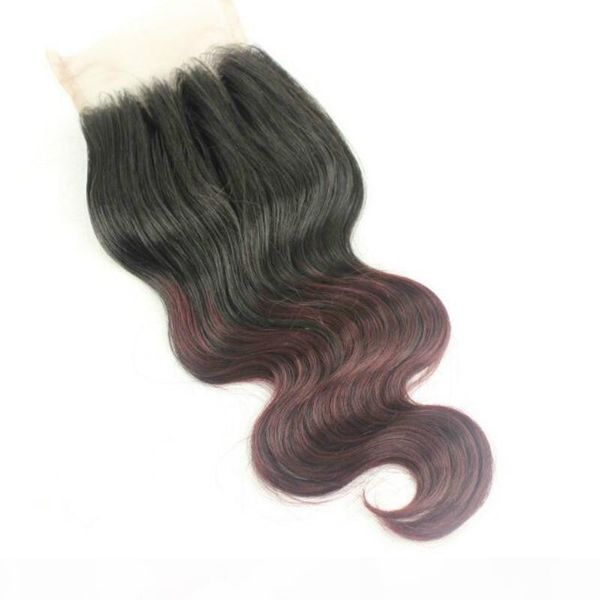 

# 1t99j ombre two tone color top закрытие 100% малазийские человеческие волосы 4 * 4 free среднего 3 части ombre кружево закрытие, Black;brown