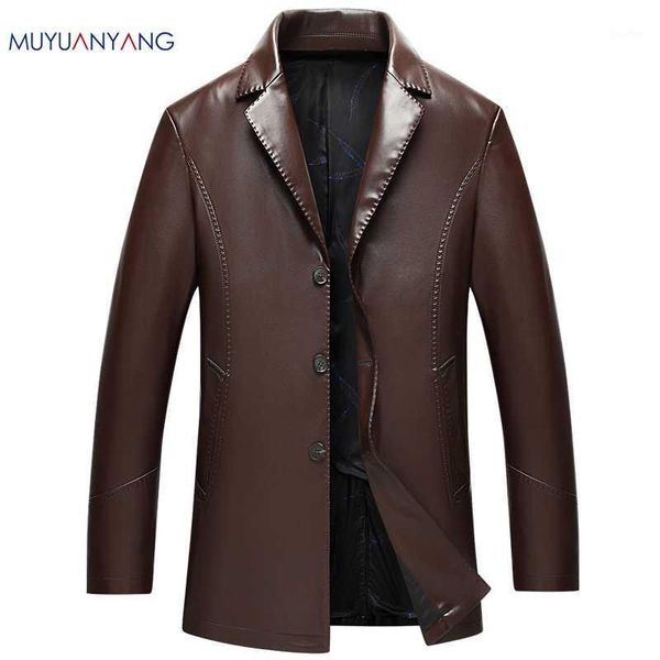 

mu yuan yang plus size mens pu leather business casual overcoat leather men jackets 3xl 4xl men' s faux pu jackets coats1, Black
