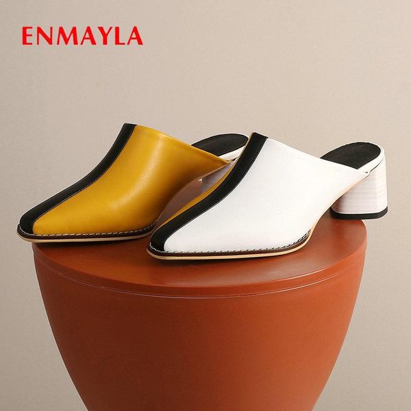 

enmayla 2020 fashion women mules round high heels casual slip-on women shoes high heel classics mixed color wedding shoes 34-42, Black