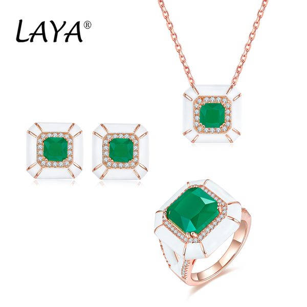 

laya 925 sterling silver other jewelry sets bohemian style zircon created crystal glass white enamel for women men neutral wedding original