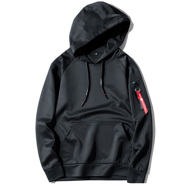 

men's spring and autumn cotton youth fashion high street sweatshir solid color letter printing zipper decoration loose coat, Black