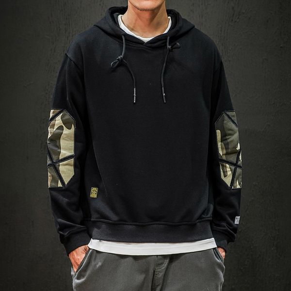 

autumn and winter men's new casual contrast color camouflage printing hooded loose temperament cotton polyester hoodies kg-53, Black