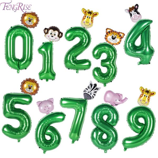 

fengrise green number foil balloons safari jungle balloon 1st birthday party decorations kids animal ballon figure baloon