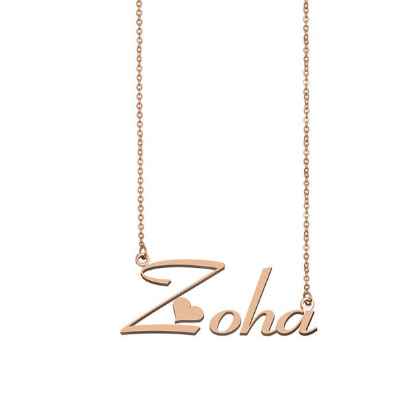 

zoha name necklace custom nameplate pendant for women girls birthday gift kids friends jewelry 18k gold plated stainless steel, Silver
