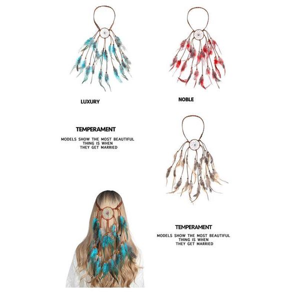 

awaytr bohemian hippie headband dream catcher colorful feather headdress fashion peacock feather headbands hair acc qylqht