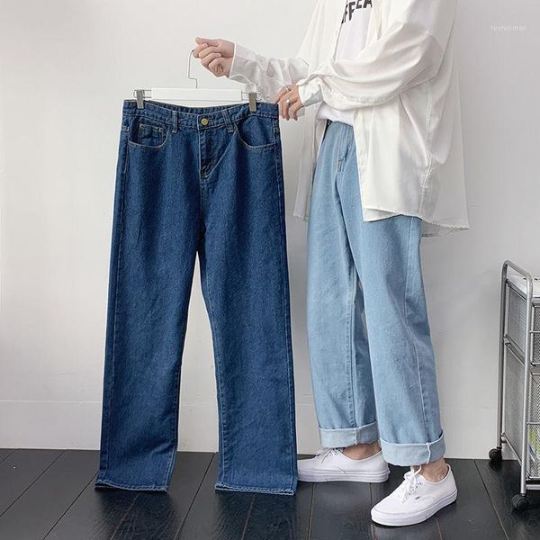 

straight jeans men's fashion retro casual blue pants men streetwear wild loose hip hop denim trousers mens s-5xl1 men's