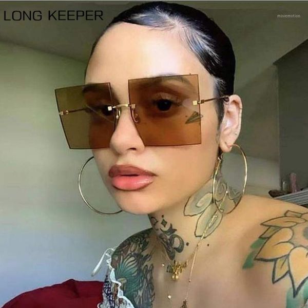 

oversized brown sunglasses woman rimless big frame square sun glasses ladies retro eyewear uv400 fashion1, White;black