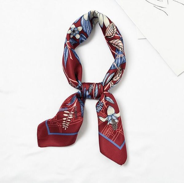 

scarves yishine 70x70cm silk scarf women flowers castle prints multifunctional square foulard wrap small hijab 2021, Blue;gray