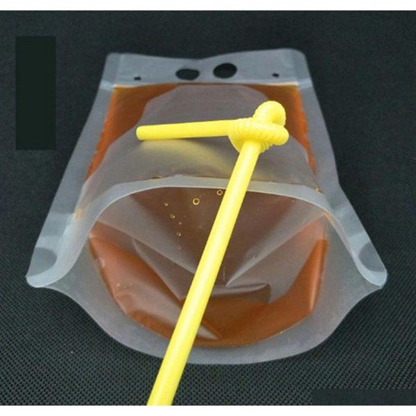 

500ml disposable juice coffee liquid bag drink pouches with straw reclosable double zipper leak-proof plastic bags qylxng mj_bag