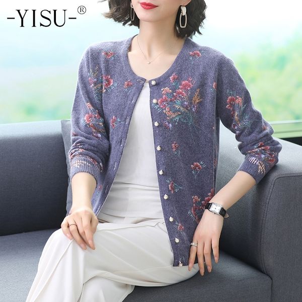 

yisu autumn winter thick sweaters cardigan o-neck long-sleeved loose cardigan outwear coat printed cardigan sweater women 201202, White;black