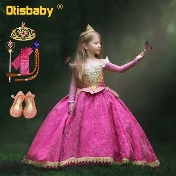 

christmas halloween girls aurora dress bebe pink lace wedding dresses sleeping beauty fairies costume fantasia aurora infantil lj200825, Red;yellow