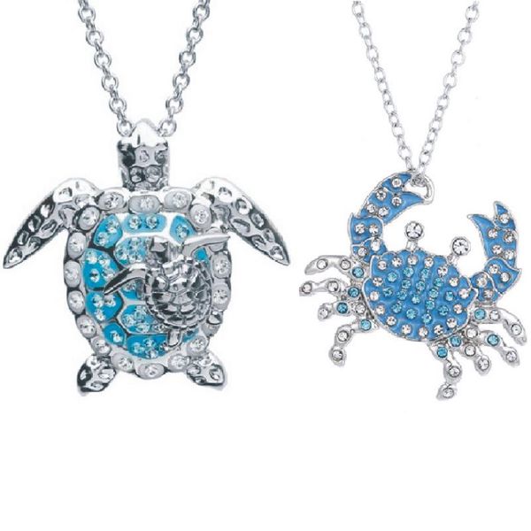 

pendant necklaces korean blue turtle crab inlaid crystal necklace for woman fashion summer ocean beach party statement jewelry gift, Silver