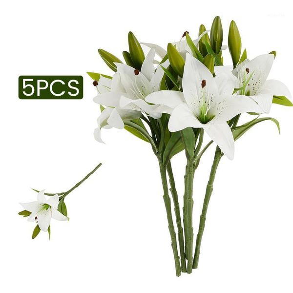 

5pcs/set artificial lily bouquet flower artificial bouquet fake flower for wedding decoration flowers home garen decor1