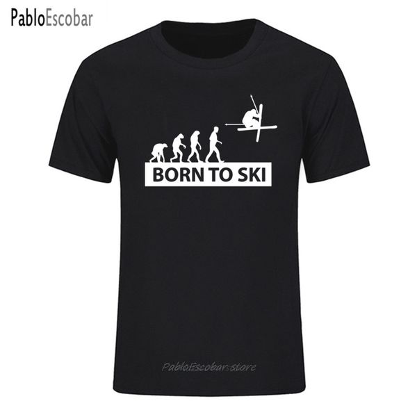 

новый смешной evolution born to ski мужской unique design sport стильный печати дизайнеров хлопка с коротким рукавом балахон футболки толсто