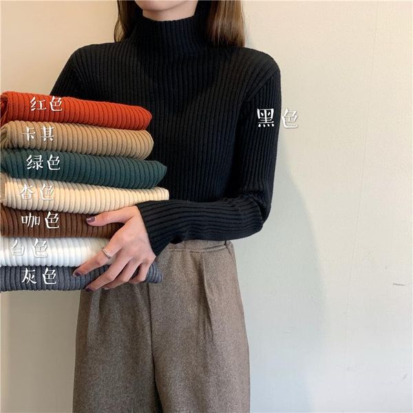 

all-match half turtleneck sweater bottoming shirt in autumn and winter with solid color slim long-sleeved sweater women, White;black