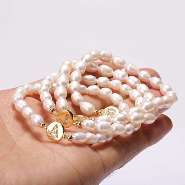 

charm bracelets copper cz bohemia gypsy gold initial 26 alphabet letter name natural freshwater pearl beaded for women man 2021, Golden;silver