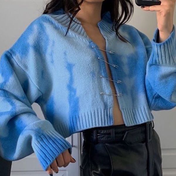 

suchcute fashion woman sweaters tie die cardigan button up knitted korean style lose weight fuzzy warm female 210204, White;black