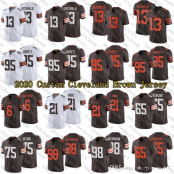 

клевев коричневый 13 odell beckham jr 6 baker mayfield 95 myles garrett 24 nick chubb custom mens футбольные трикотажки, Black;red