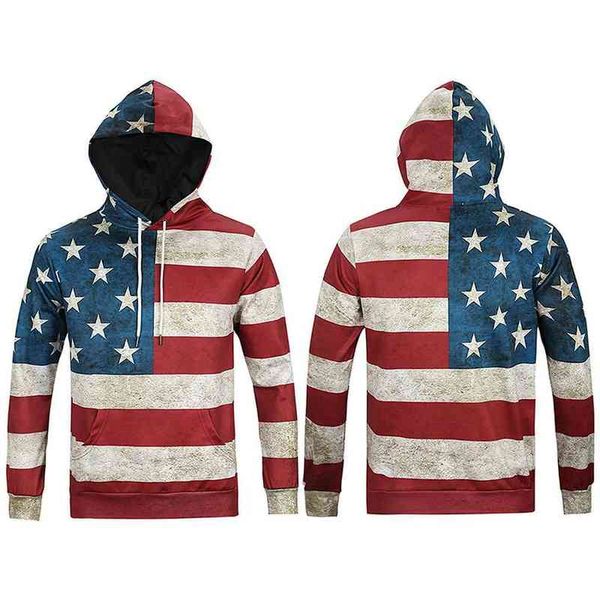 

men's hoodies & sweatshirts cool stylish autumn long sleeve 3d print american flag pattern hoody sweatershirts with hat pullover sportw, Black