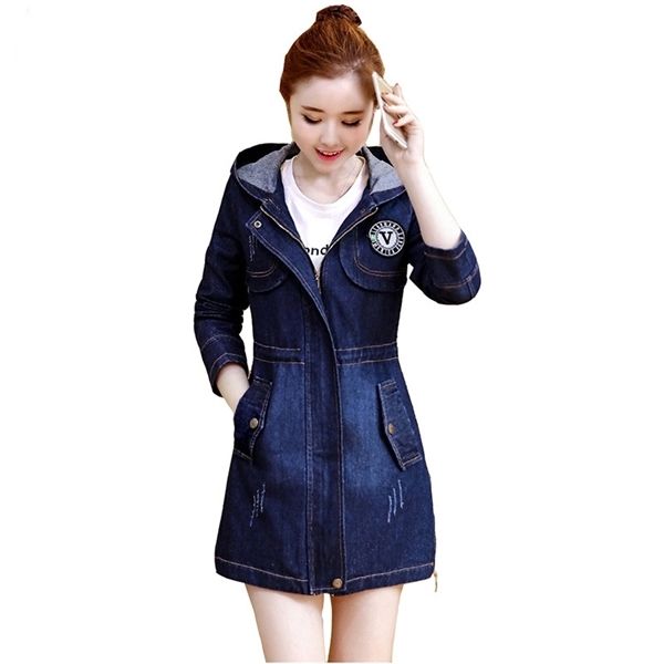 

2020 spring autumn women denim windbreaker new fashion hooded girls clothes plus size slim casual cowboy trench coat v734 1026, Tan;black