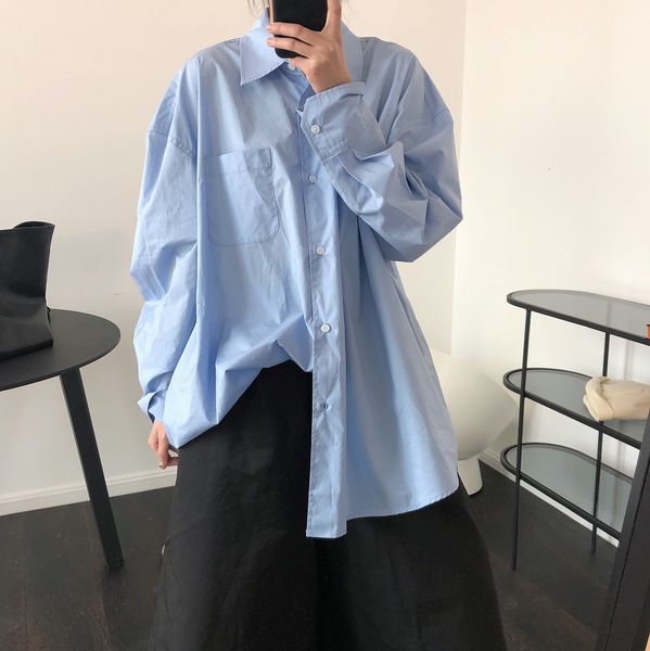 

2021 new women spring boyfriend style oversized womens and blouses cotton long shirt blusas roupa feminina f3m5, White
