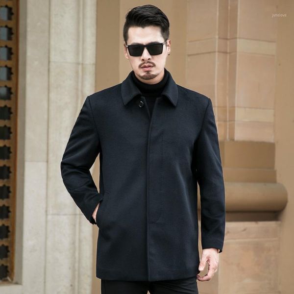 

plus size 8xl 7xl men's cashmere coat men 100% wool trench male turn down collar single breasted woolen outerwear autumn winter1, Black