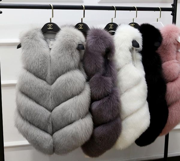 

women natural real fur vest jacket waistcoat faux fur plus size thick coats female warm, Black
