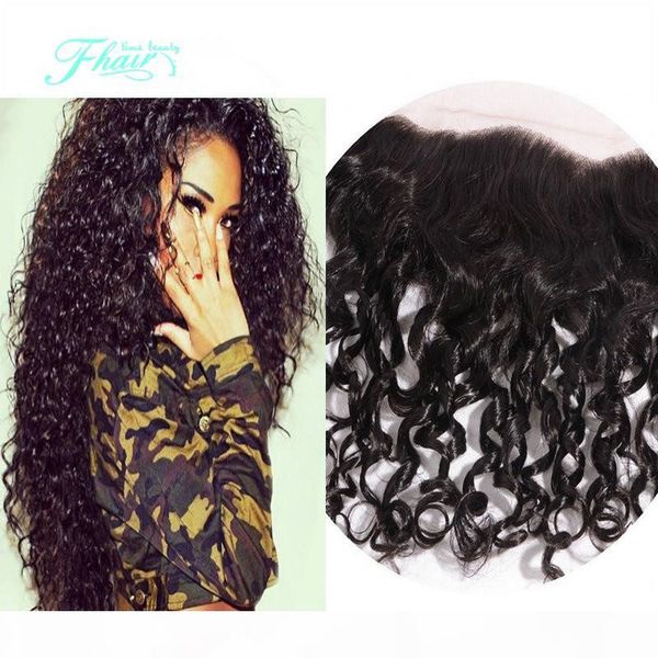 

beauty hair brazilian deep curly lace frontal closure hand-tied 13x4 full and thick ear to ear deep curly lace frontal, Black;brown
