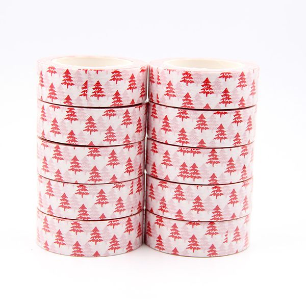 

red new 10pcs/set 15mm*10m white christmas trees decorative washi diy scrapbooking masking tape school office supply