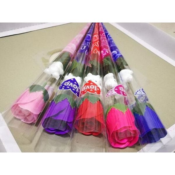 

cartoon single red roses rose simulation flower bear with a heart-shaped sticker valentines mothers day gift wedding epacket free