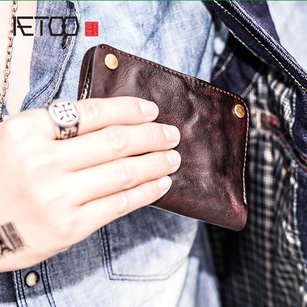 

hbp aetoo original retro handmade wallet men's vertical full leather personalized short leather wallet youth tide, Red;black
