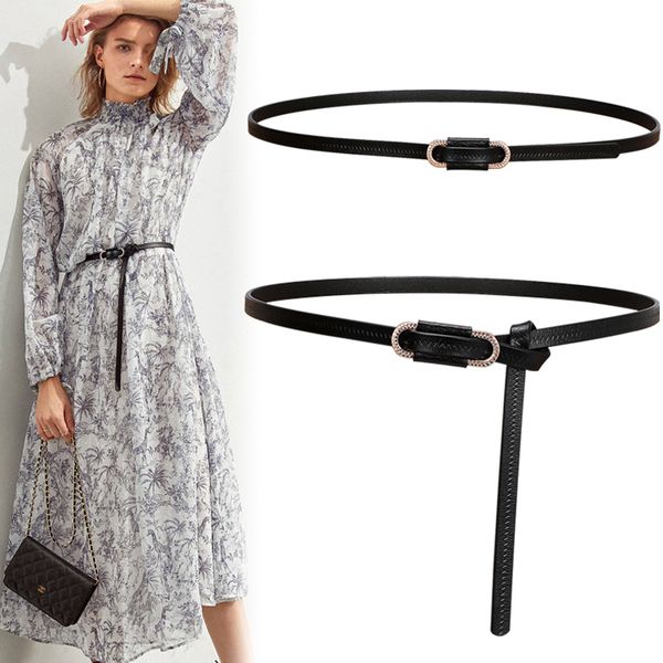 

women's thin decoration simple and versatile leather with dress waist closing black suit fashion knot belt, Black;brown