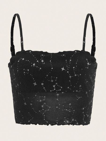 

galaxy print lettuce trim crop cami h2ag#, White