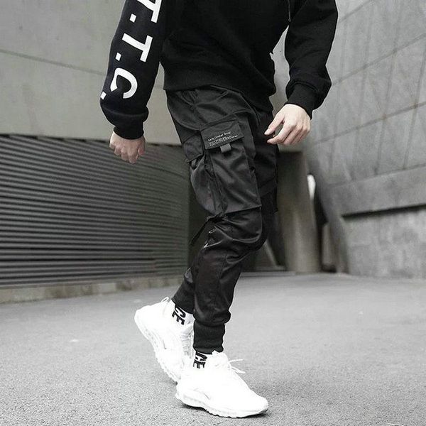 

dropshipping 2021 hip hop boy multi-pocket harem pants men streetwear punk casual trousers joggers male ankle-length mens pants, Black