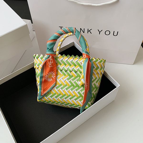 

women's new woven fashion net red versatile silk scarf personalized vegetable basket handmade bag