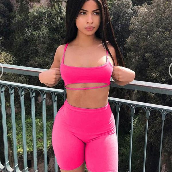 

anjamanor casual 2 piece set crop shorts matching sets woman club outfit bodycon tracksuit sweat suits dropshipping, Gray