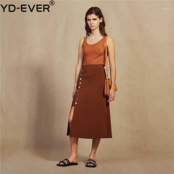 

2019 new women knitted skirt split high waist midi a line skirt1, Black