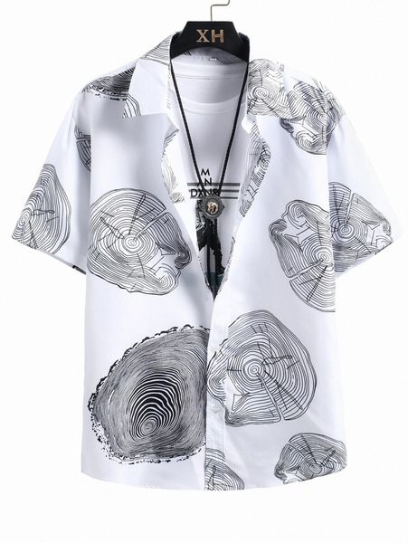 

men annual ring print shirt without tee m7fg#, White;black