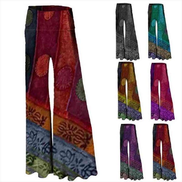 

ethnic trousers womens ethnic style printed wide-leg trousers show legs long flared pants, Black;white