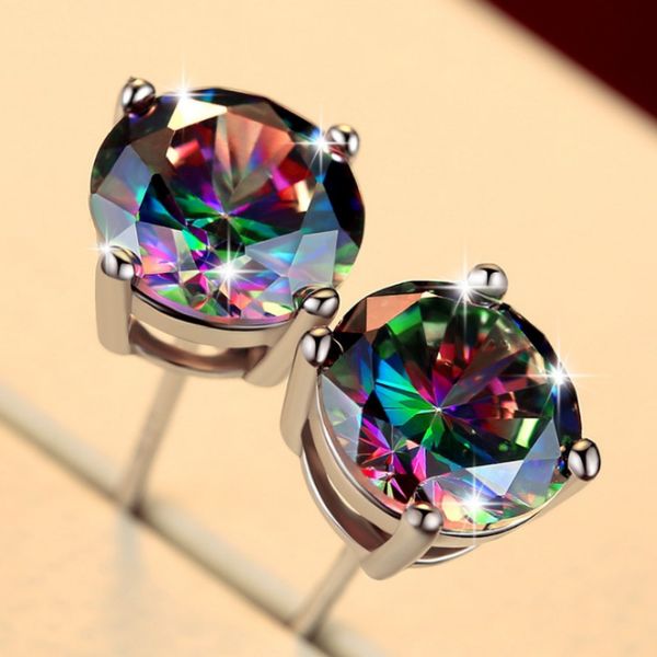 

classic square rainbow color silver-plated ear studs, Golden