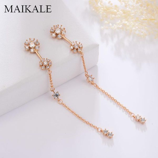 

dangle & chandelier maikale luxury rose gold tassel chain long earrings for women flower shape zirconia hanging drop party jewelry gift, Silver