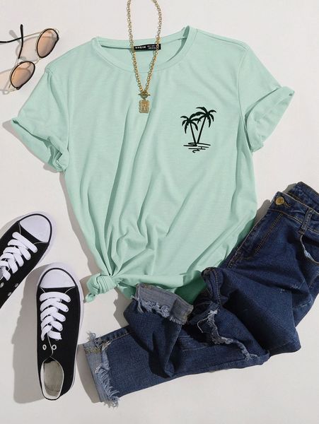 

plants print round neck tee m2lc#, White