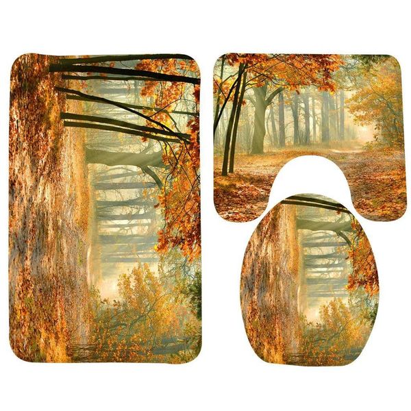 

3pcs bath mat set landscape autumn forest tree pattern bath mat anti slip bathroom rug an qylvtb bwkf